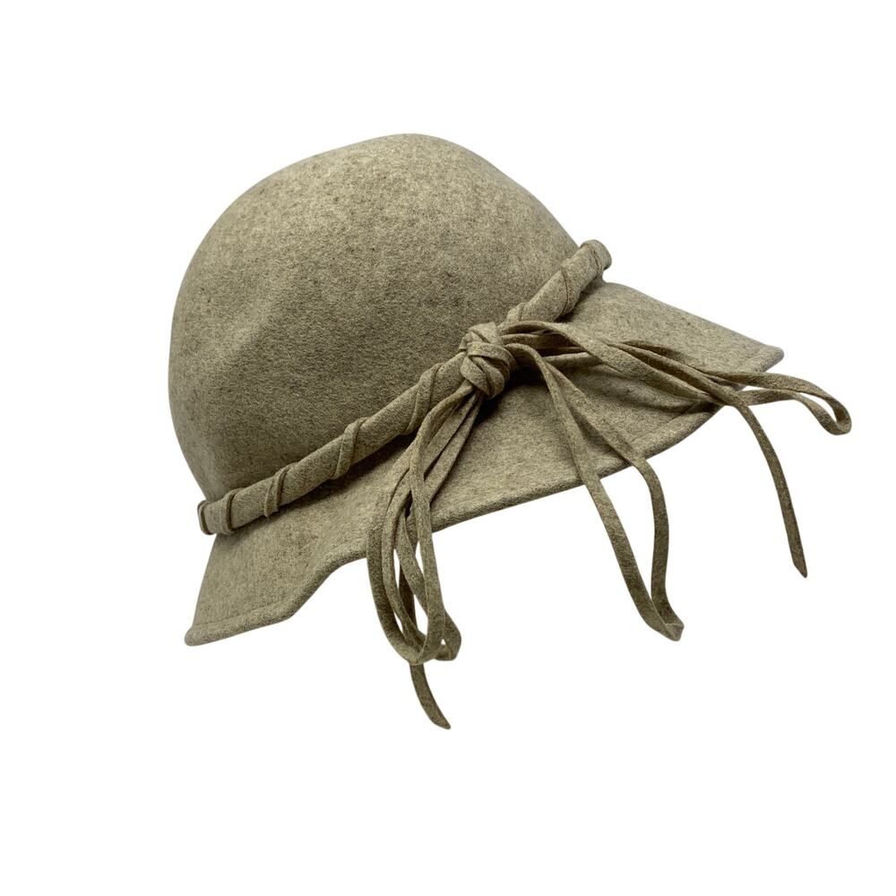 Vintage Bollman Junior Seasons Cloche Hat Twist Leather Detail Beige Wool